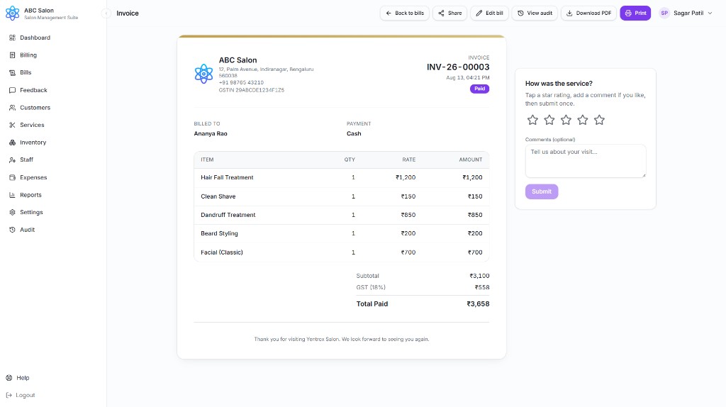Branded invoice with guest rating